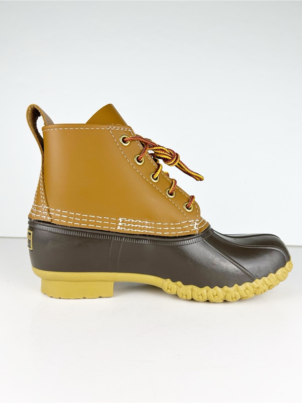 LL Bean Vintage Original 6 Inch Leather Rubber Tan Brown Waterproof Duck Boots - Picture 7 of 13